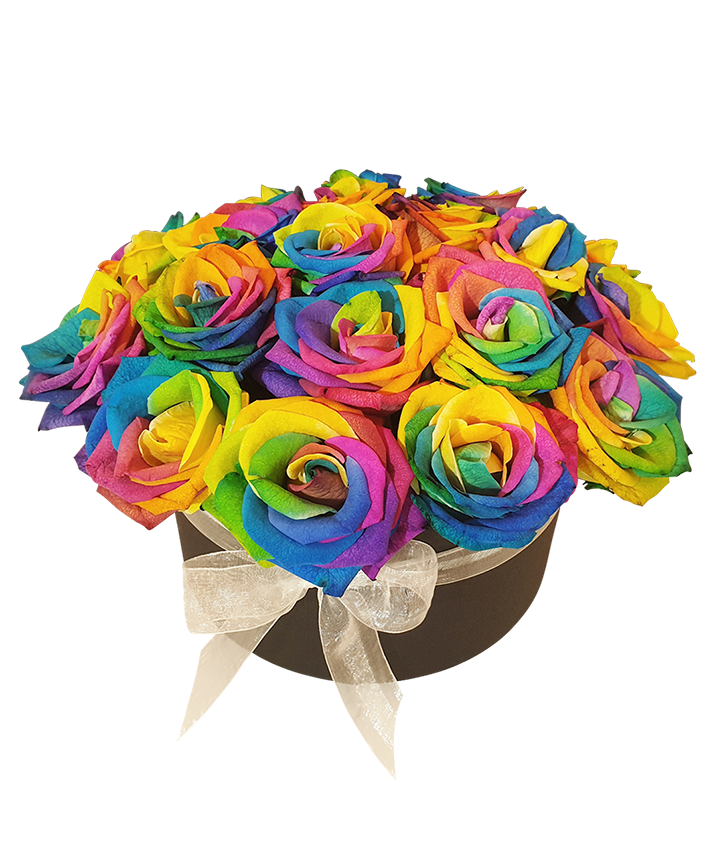 Rainbow Rose Bloom Box (Round)
