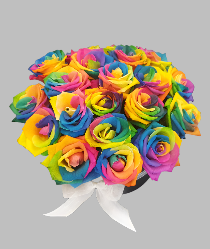 Rainbow Rose Bloom Box (Round)
