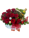 Festive Charm Rose Basket With Wine