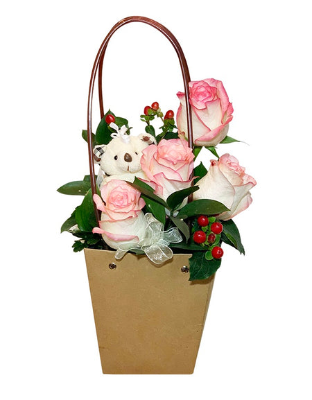 DIY Kit I 2 Tone Roses in Flower Bag w Mini Bear