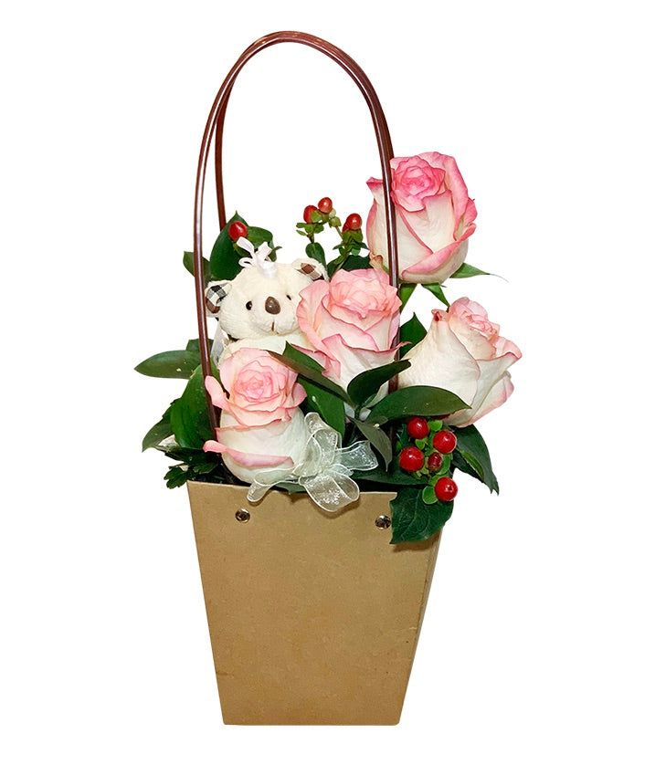 DIY Kit I 2 Tone Roses in Flower Bag w Mini Bear