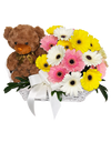 Cheerful Sunshine Baby’s Floral Basket , Hampers and Teddy Bear