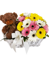 Cheerful Sunshine Baby’s Floral Basket , Hampers and Teddy Bear