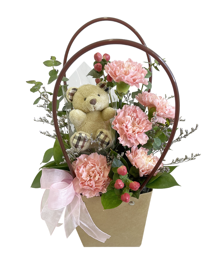 Pastel Carnation Bag with Mini bear