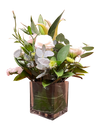 White Lillie Eustoma in Sq Glass Vase