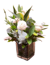 White Lillie Eustoma in Sq Glass Vase