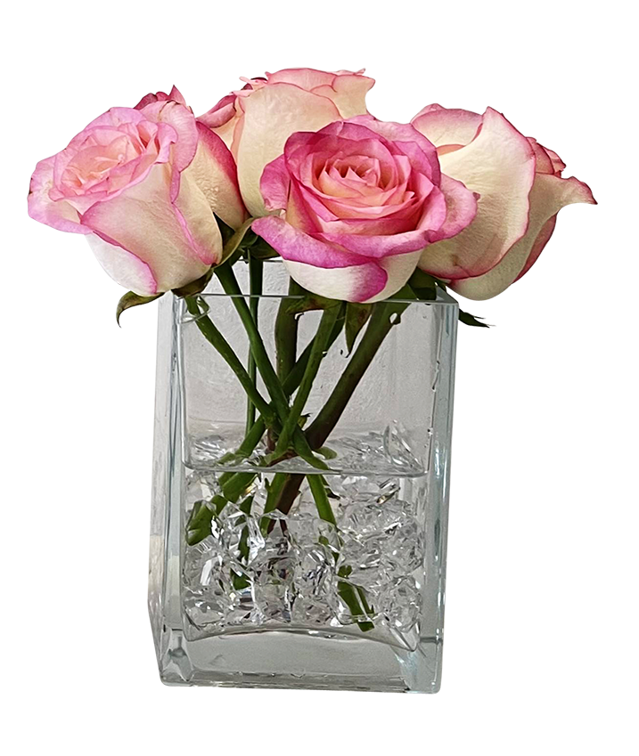 Minimalist 2Tone Pink Rose in Glass Vase