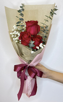 I love You 3 Red Rose Tall Wrap Bouquet