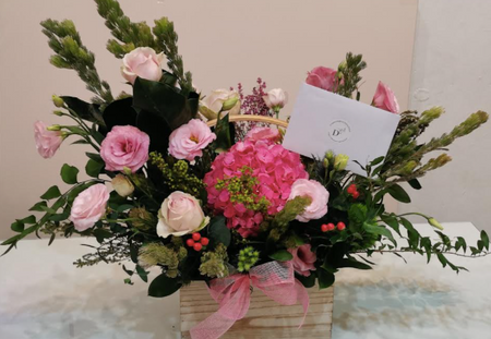 Rustic Pink Glow Wooden Bloom Box